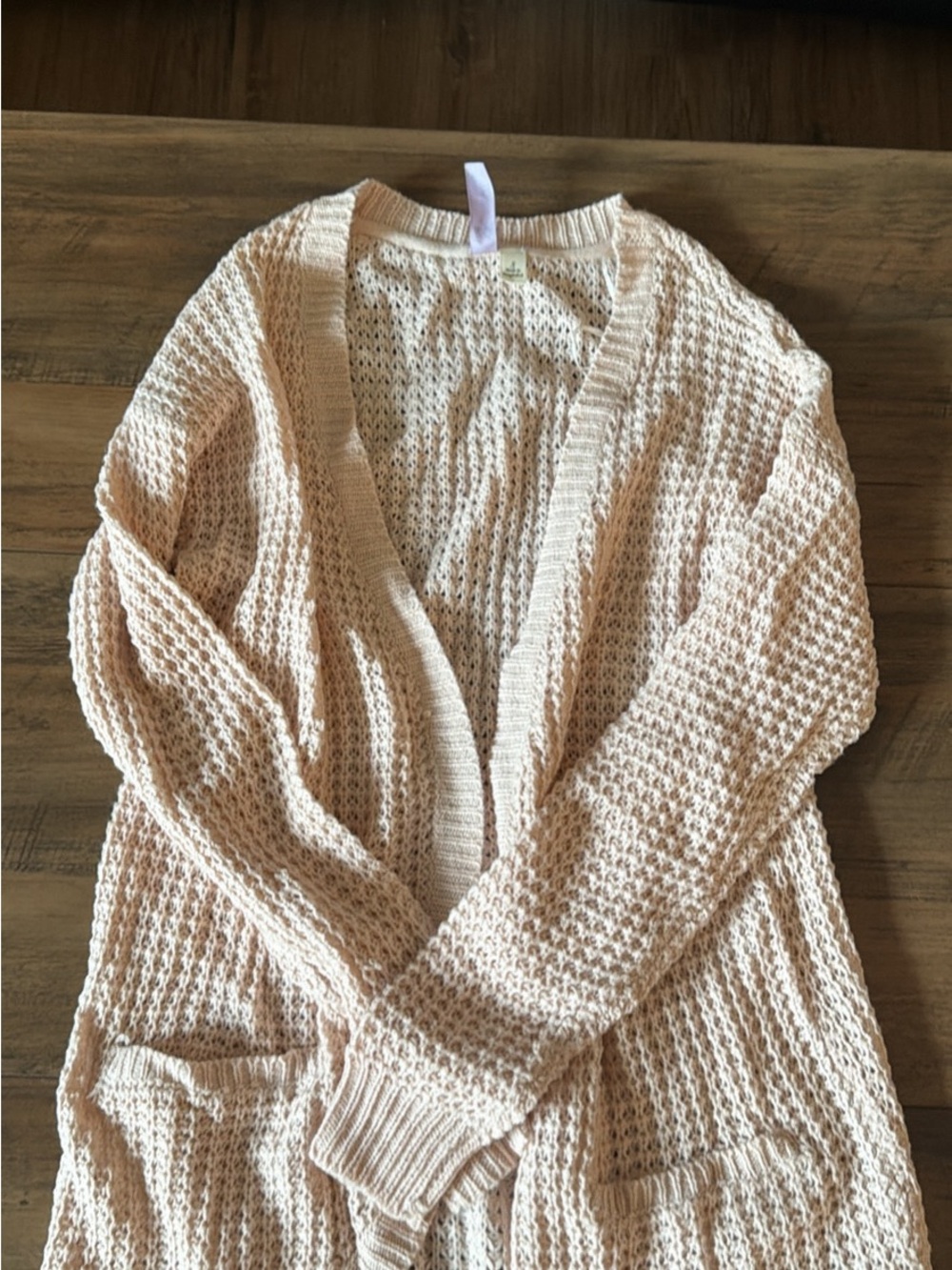 Alya Peach Open-Front Waffle Knit Cardigan